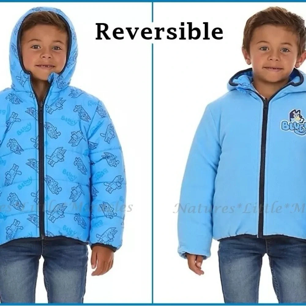 Bluey reversible Blue Kids Puffer Jacket… size 6/7